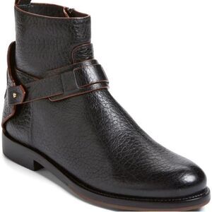 Tory Burch Derby Ankle Boots Pebble Leather Black